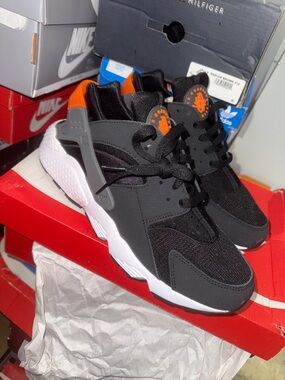Nike Air Huarache Inspired Black & Orange Sneakers
